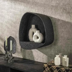 Meubles De Salon·Etagères Murales|Meubles De Rangement·Etagères Murales|TAJ Etagère murale noire forme organique 45 cm