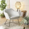 Fauteuils En Tissu|Chaises Bouclettes|TIM Fauteuil blanc contemporain en tissu bouclette