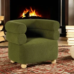 Fauteuils En Tissu|IENA Fauteuil cabriolet design tissu bouclé vert