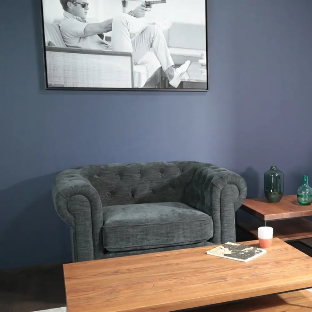 Fauteuils En Tissu|YORK Fauteuil chesterfield en tissu anthracite chiné