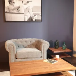 Fauteuils En Tissu|YORK Fauteuil chesterfield en tissu anthracite chiné