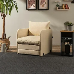 Fauteuils En Tissu|Fauteuils Convertibles|ORURO Fauteuil convertible beige lin 1 place couchage 200 cm