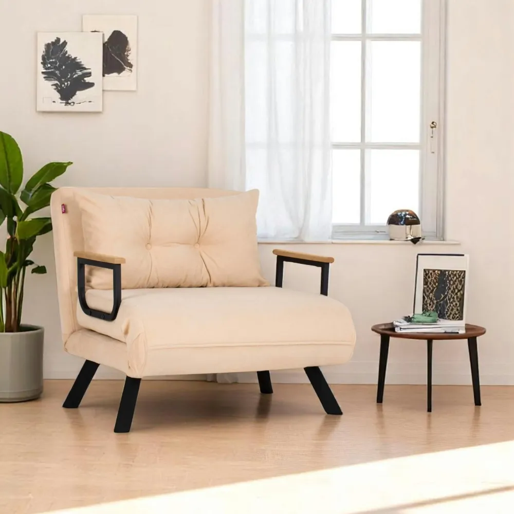 Fauteuils En Tissu|Fauteuils Convertibles|MODI Fauteuil convertible beige - coussin assorti