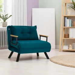 Fauteuils En Tissu|Fauteuils Convertibles|MODI Fauteuil convertible bleu - coussin assorti