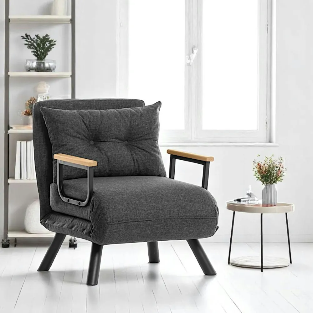 Fauteuils En Tissu|Fauteuils Convertibles|MODI Fauteuil convertible gris foncé - coussin assorti