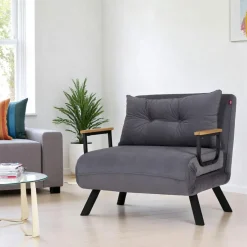 Fauteuils En Tissu|Fauteuils Convertibles|MODI Fauteuil convertible gris - coussin assorti