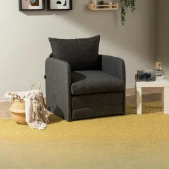 Fauteuils En Tissu|Fauteuils Convertibles|ORURO Fauteuil convertible gris foncé lin couchage 200 cm