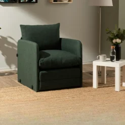 Fauteuils En Tissu|Fauteuils Convertibles|ORURO Fauteuil convertible vert foncé lin couchage 200 cm