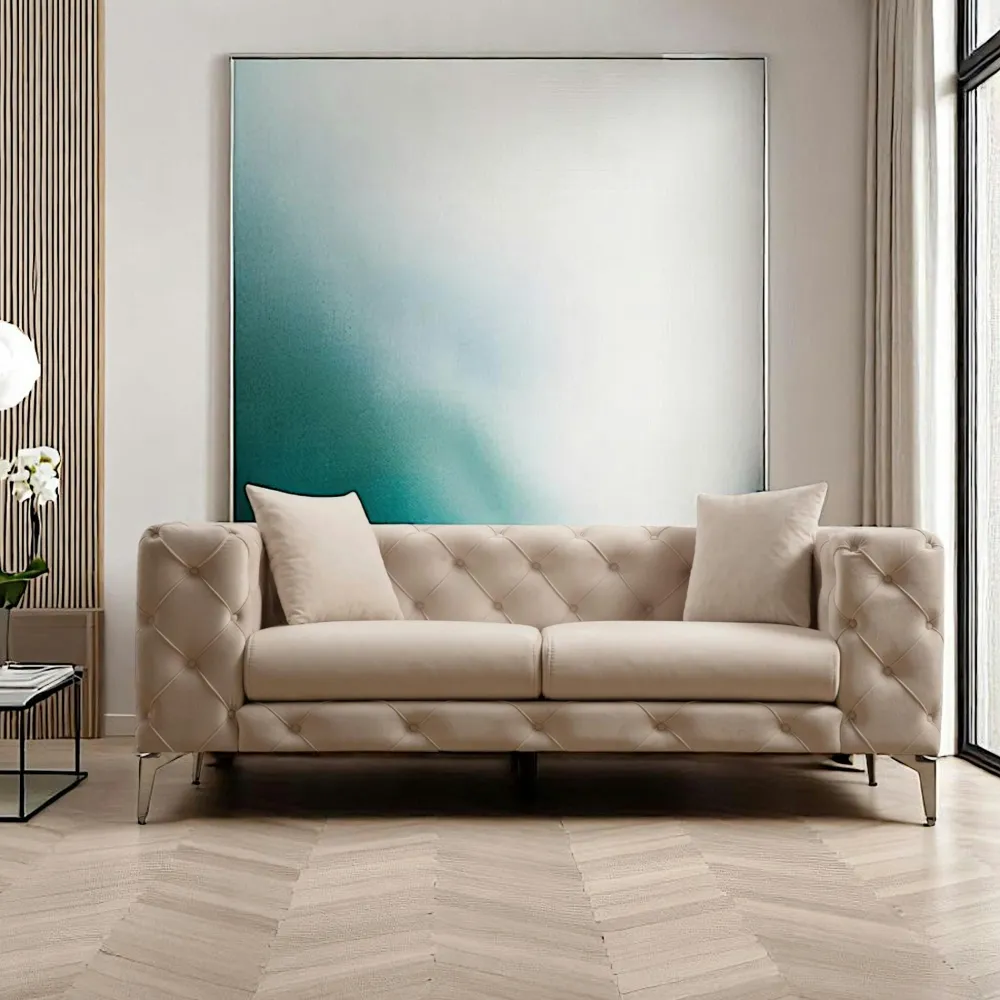 Fauteuils En Tissu|DOVER Fauteuil écru en velours capitonné