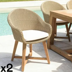 Chaises De Jardin|MANY Fauteuil de jardin arrondi résine tressée beige (lot de 2)