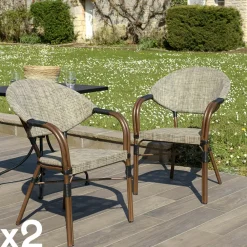 Chaises De Jardin|GIJON Fauteuil de jardin bistrot acier et textilène marron (lot de 2)