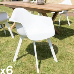 Chaises De Jardin|GIJON Fauteuil de jardin blanc à dossier rond avec accoudoirs (lot de 6)