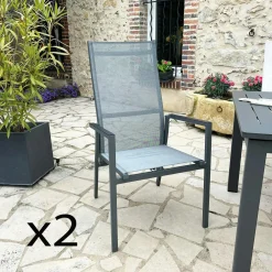 Chaises De Jardin|Meubles En Aluminium Brafab|Oslo Fauteuil de jardin en aluminium avec dossier réglable noir (lot de 2)