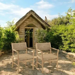 Chaises De Jardin|SUMMER Fauteuil de jardin en teck tressage couleur naturelle (lot de 2)