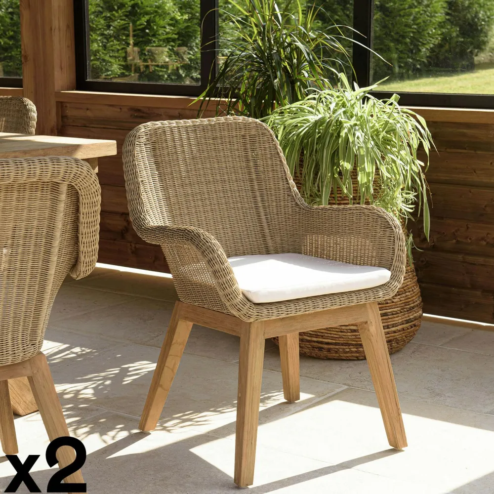 Chaises De Jardin|MANY Fauteuil de jardin résine tressée beige (lot de 2)