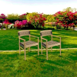 Chaises De Jardin|SUMMER Fauteuil de jardin teck et cordes synthétiques tressées (lot de 2)