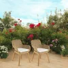 Chaises De Jardin|SUMMER Fauteuil de jardin teck et assise tressée beige avec coussin blanc (lot de 2)