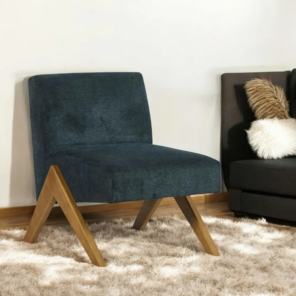 Fauteuils En Tissu|SOHO Fauteuil de salon bois et velours bleu