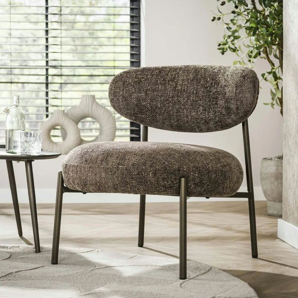 Fauteuils En Tissu|CREEK Fauteuil de salon confortable – tissu chenille brun