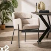 Univers Déco·Design Contemporain|Chaises Avec Accoudoirs|GALWAY Fauteuil de table beige sable en bouclette dossier haut (lot de 2)