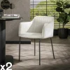 Chaises Contemporaines|Meubles De Cuisine·Chaises|NOVA Fauteuil de table blanc en tissu à larges côtes (lot de 2)