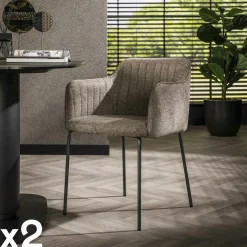 Chaises Contemporaines|Meubles De Cuisine·Chaises|NOVA Fauteuil de table blanc en tissu à larges côtes (lot de 2)