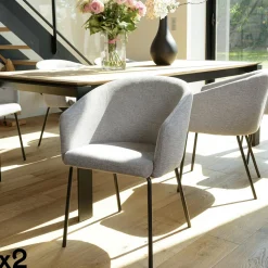 Chaises Contemporaines|Meubles De Cuisine·Chaises|TIM Fauteuil de table contemporain tissu gris clair (lot de 2)