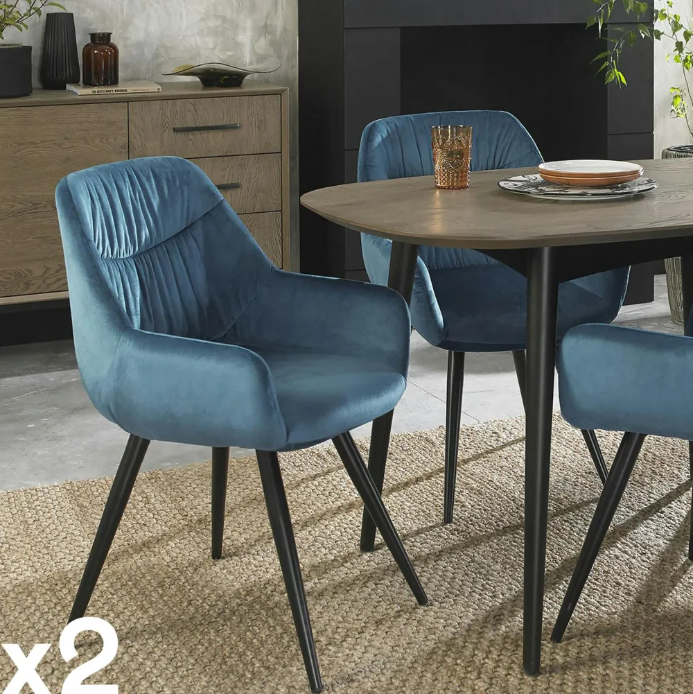 Chaises Avec Accoudoirs|Chaises Velours|ARLINGTON Fauteuil de table en velours moutarde (lot de 2)