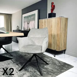 Chaises Velours|Chaises Contemporaines|PALERME Fauteuil de table en velours gris avec retour (lot de 2)