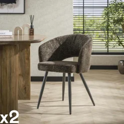 Univers Déco·Design Contemporain|Meubles De Cuisine·Chaises|GALWAY Fauteuil de table en velours tissé chocolat avec dossier ouvert (lot de 2)