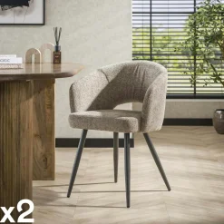 Univers Déco·Design Contemporain|Meubles De Cuisine·Chaises|GALWAY Fauteuil de table en velours tissé chocolat avec dossier ouvert (lot de 2)