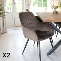 Chaises Velours|Chaises Contemporaines|SAVONE Fauteuil de table en velours taupe (lot de 2)