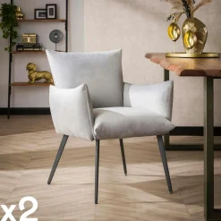 Chaises Avec Accoudoirs|Chaises Contemporaines|Melbourne Fauteuil de table en velours gris effet coussin (lot de 2)