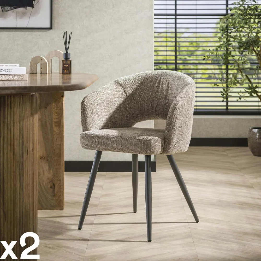 Univers Déco·Design Contemporain|Meubles De Cuisine·Chaises|GALWAY Fauteuil de table en velours tissé sable avec dossier ouvert (lot de 2)