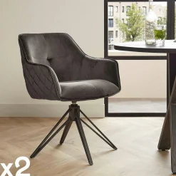 Meubles De Cuisine·Chaises|Chaises Avec Accoudoirs|Melbourne Fauteuil de table en velours rose pivotant (lot de 2)