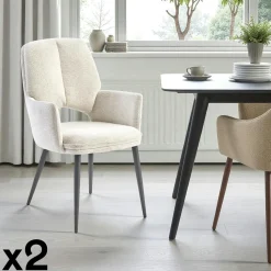 Chaises Contemporaines|Meubles De Cuisine·Chaises|LIGURIE Fauteuil de table gris foncé à dossier ouvert (lot de 2)