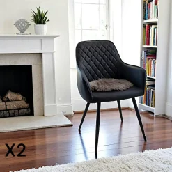 Chaises Contemporaines|Meubles De Cuisine·Chaises|SAVONE Fauteuil de table noir vintage (lot de 2)