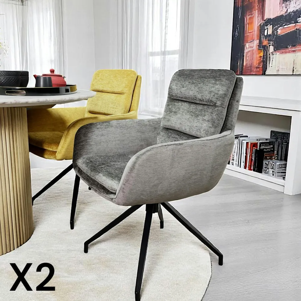 Meubles De Cuisine·Chaises|Chaises Avec Accoudoirs|PALERME Fauteuil de table pivotant en velours taupe (lot de 2)