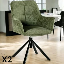 Meubles De Cuisine·Chaises|Chaises Avec Accoudoirs|IENA Fauteuil de table pivotant tissu vert (lot de 2)