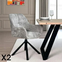 Chaises Avec Accoudoirs|Chaises Contemporaines|IENA Fauteuil de table pivotant tissu bleu (lot de 2)