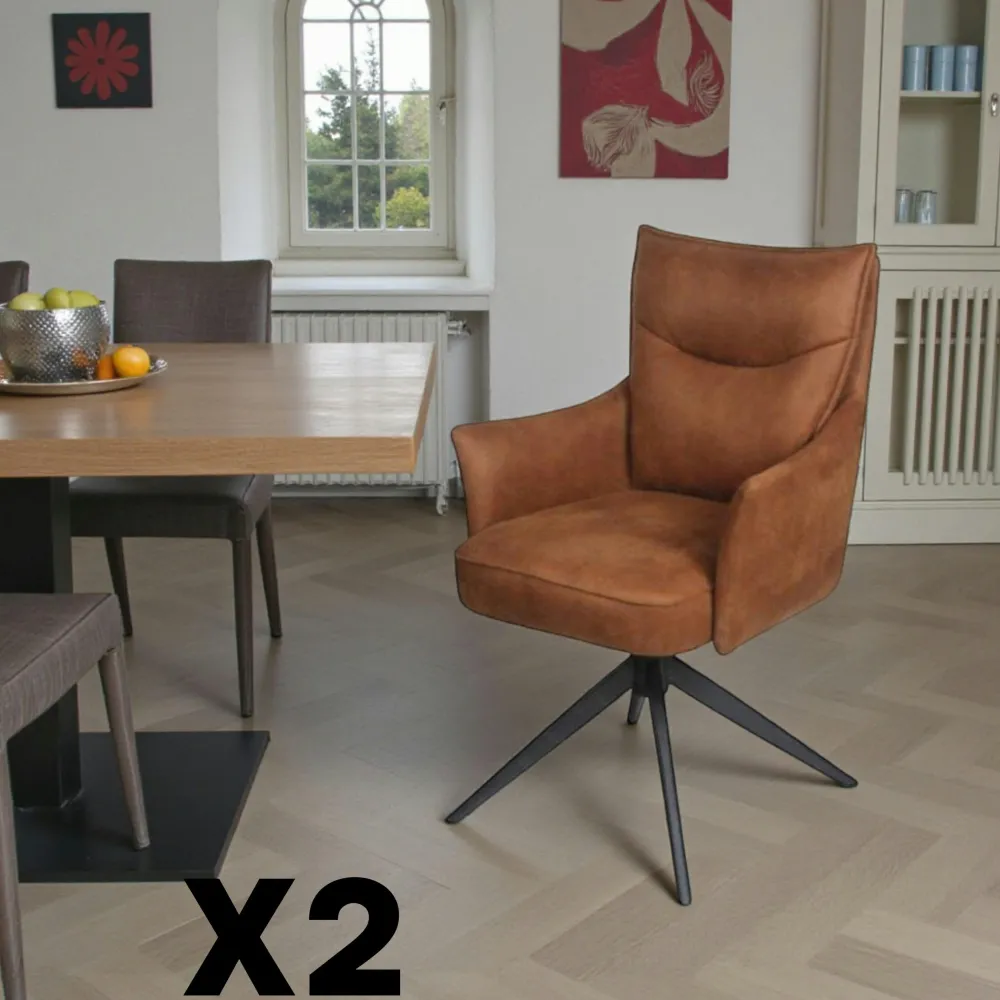 Meubles De Cuisine·Chaises|Chaises Contemporaines|LOMBARDIE Fauteuil de table pivotant cognac à poignée (lot de 2)