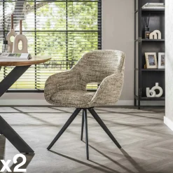 Chaises Avec Accoudoirs|Chaises Contemporaines|CREEK Fauteuil de table pivotant en tissu gris chiné (lot de 2)