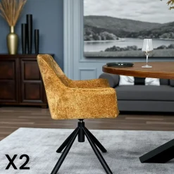 Meubles De Cuisine·Chaises|Chaises Avec Accoudoirs|IENA Fauteuil de table pivotant tissu noir (lot de 2)