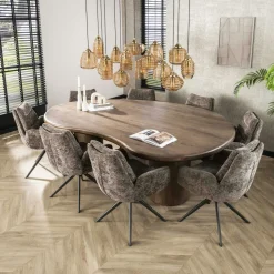 Fauteuils En Tissu|TAJ Fauteuil de table pivotant en velours taupe (lot de 2)