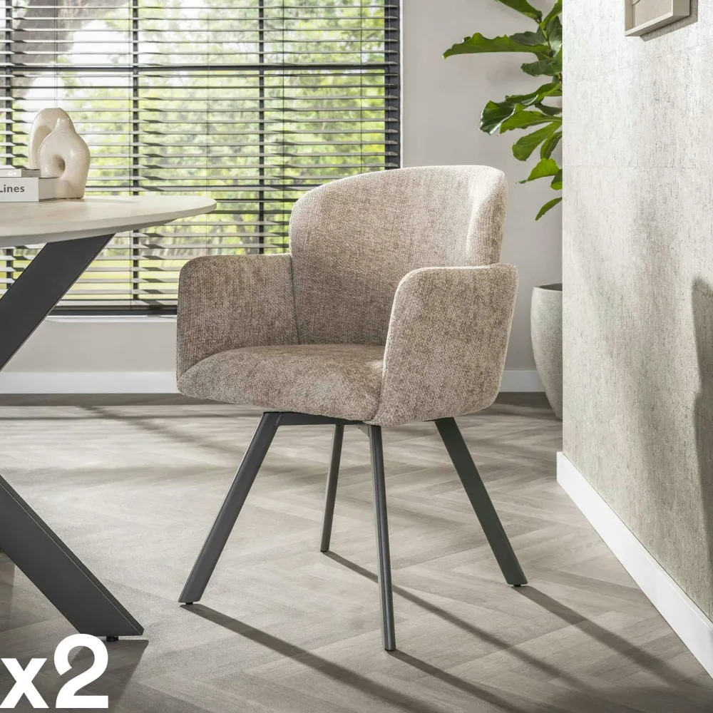 Meubles De Cuisine·Chaises|Meubles De Bureau·Fauteuils De Bureau|CREEK Fauteuil de table pivotant beige texturé (lot de 2)