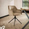 Chaises Avec Accoudoirs|Chaises Contemporaines|Melbourne Fauteuil de table pivotant en velours sable motif damier (lot de 2)