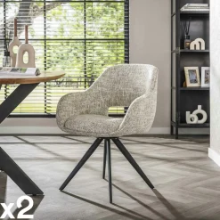 Meubles De Cuisine·Chaises|Chaises Avec Accoudoirs|CREEK Fauteuil de table pivotant en tissu gris clair chiné (lot de 2)