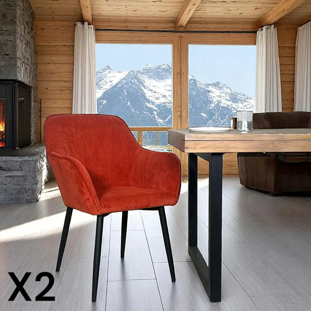 Chaises Avec Accoudoirs|Chaises Contemporaines|MALMOE Fauteuil de table tissu cotelé moutarde (lot de 2)