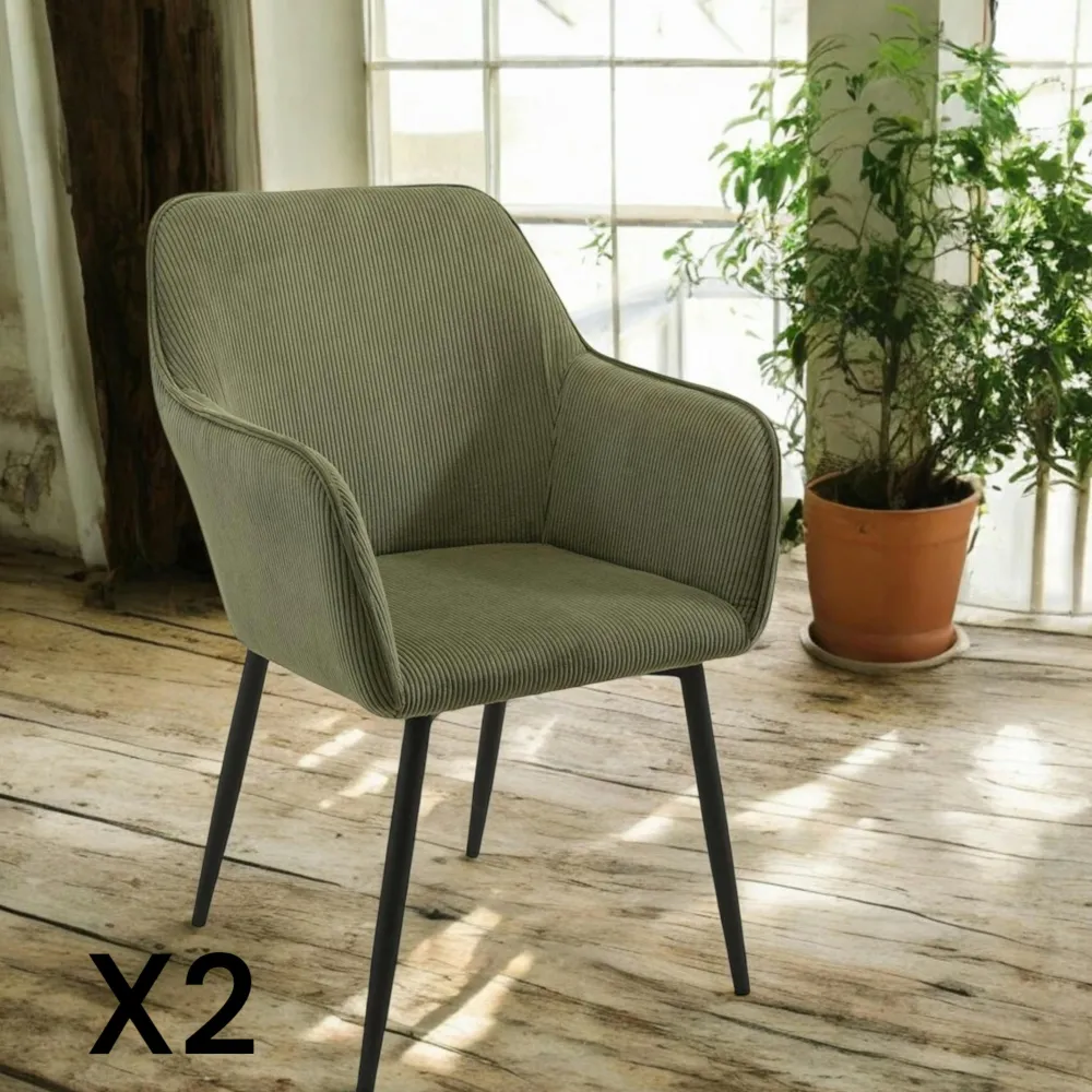 Chaises Avec Accoudoirs|Chaises Contemporaines|MALMOE Fauteuil de table tissu cotelé gris (lot de 2)