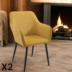 Chaises Avec Accoudoirs|Chaises Contemporaines|MALMOE Fauteuil de table tissu cotelé bleu (lot de 2)